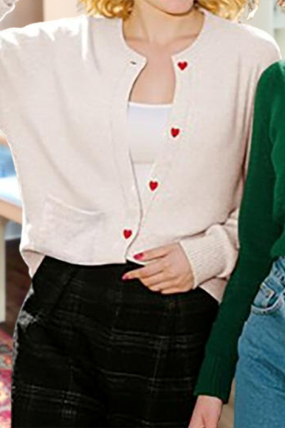 Valentine's Day Heart-Shaped Button Cardigan