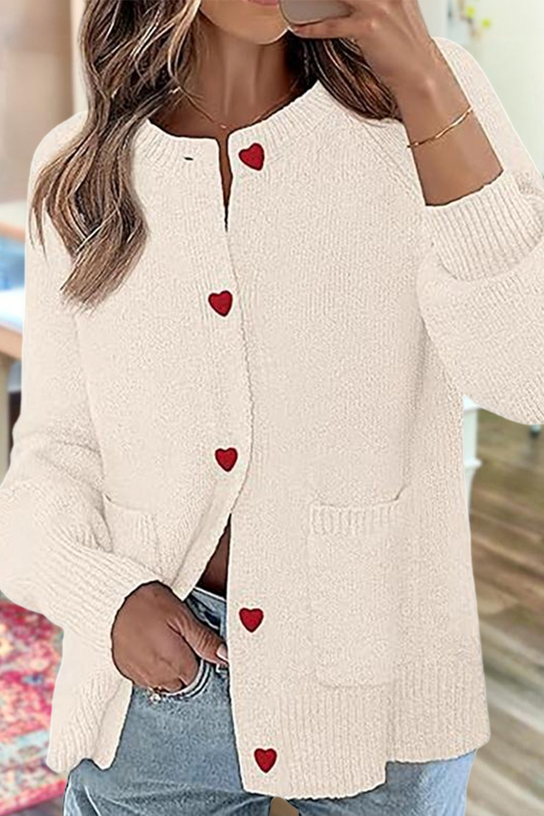 Valentine's Day Heart-Shaped Button Cardigan