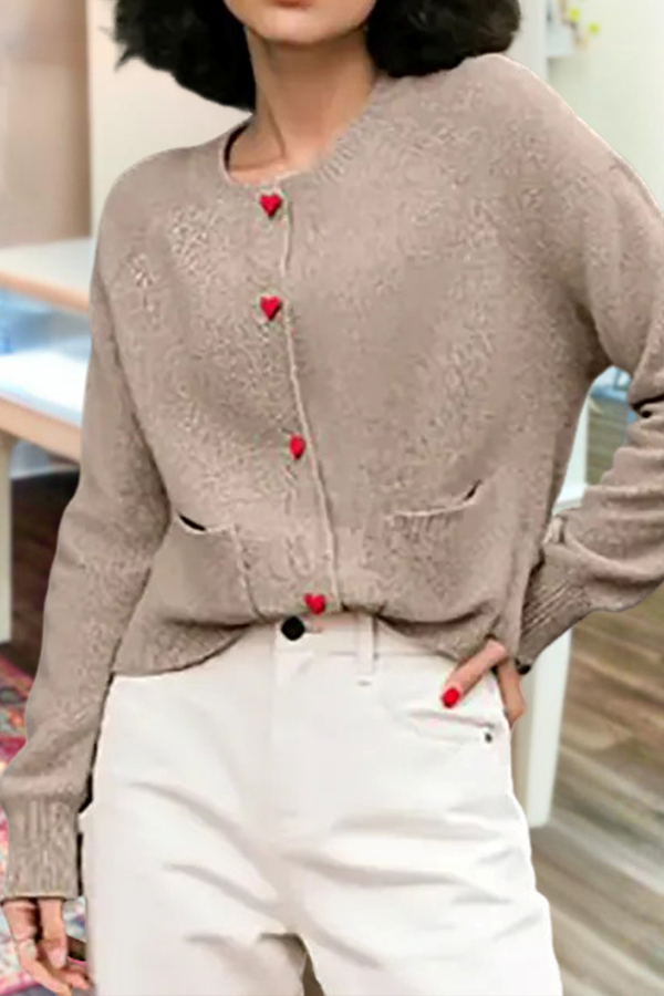 Valentine's Day Heart-Shaped Button Cardigan