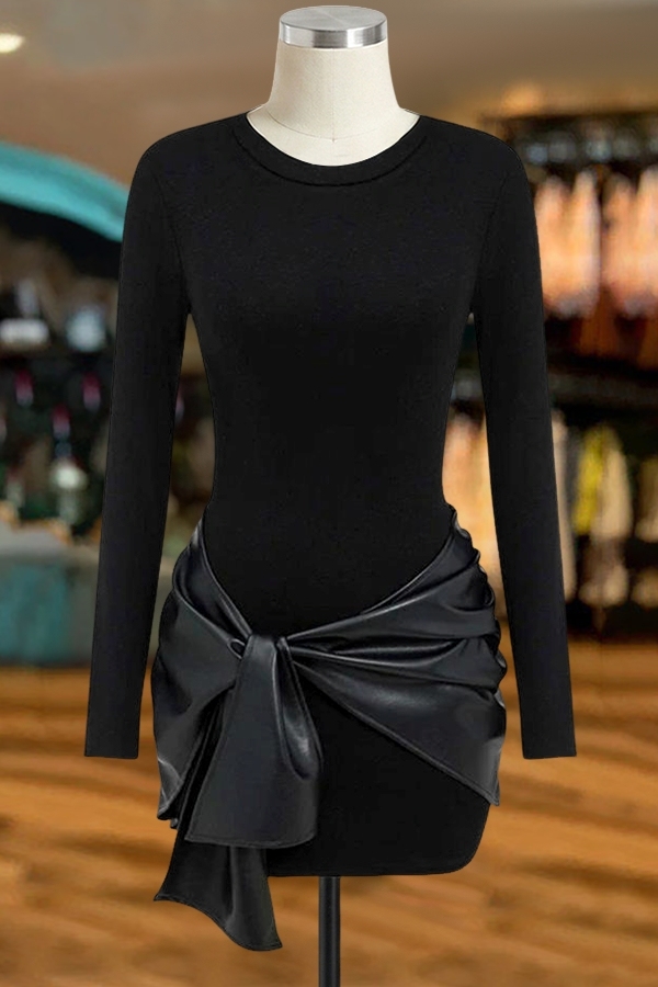 Patchwork Knot Side Twist Front Mini Dress