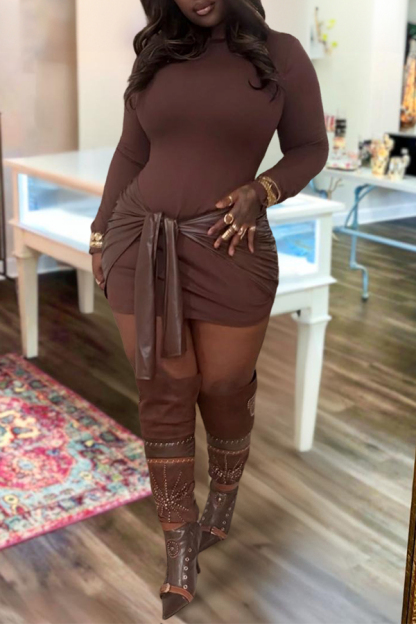 Patchwork Knot Side Twist Front Mini Dress