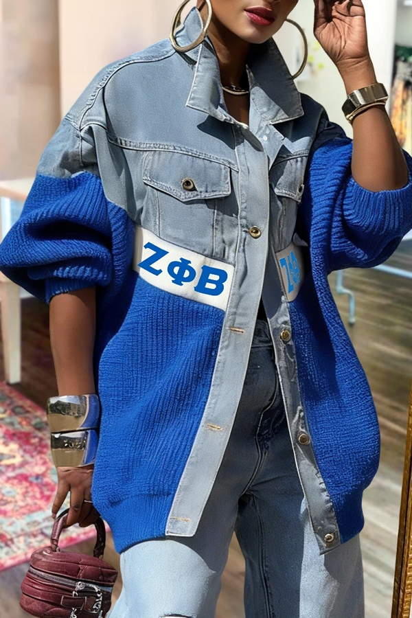 Zeta Phi Beta Sorority Women's Denim Patchwork Jacket