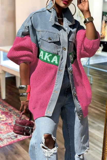 Alpha Kappa Alpha Sorority Denim Patchwork Jacket
