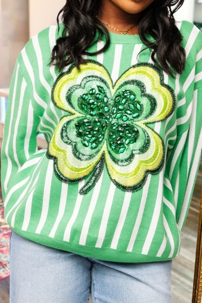 St. Patrick's Day Shamrock Striped Sweater