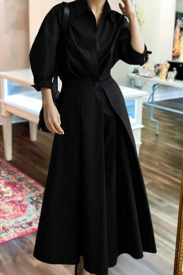 Solid Color Lapel Midi Dress