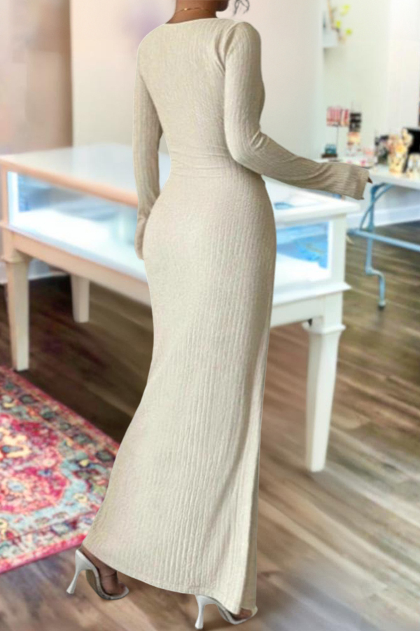 Asymmetrical-Neck Solid Color Twisted Long Dress