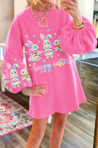 Happy Easter Bunny Puff-Sleeve Dress