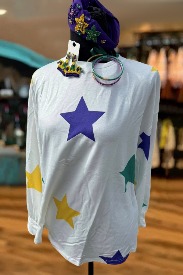 Mardi Gras Green Purple Yellow Star Sweatshirt