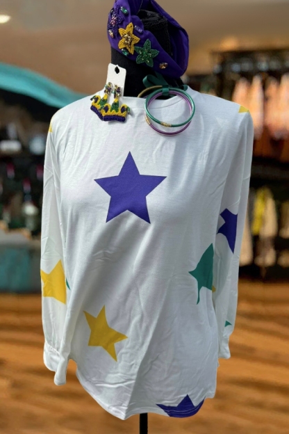 Mardi Gras Green Purple Yellow Star Sweatshirt