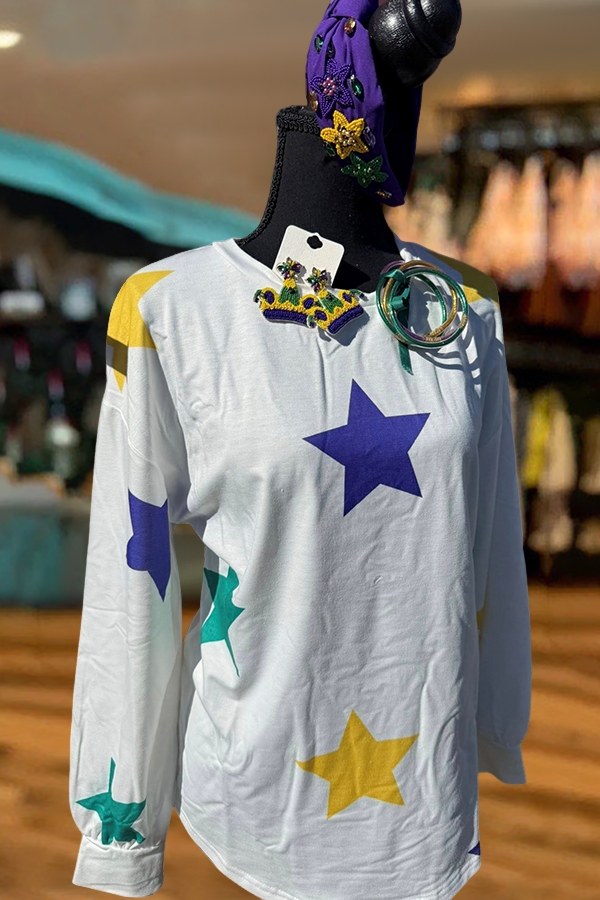 Mardi Gras Green Purple Yellow Star Sweatshirt