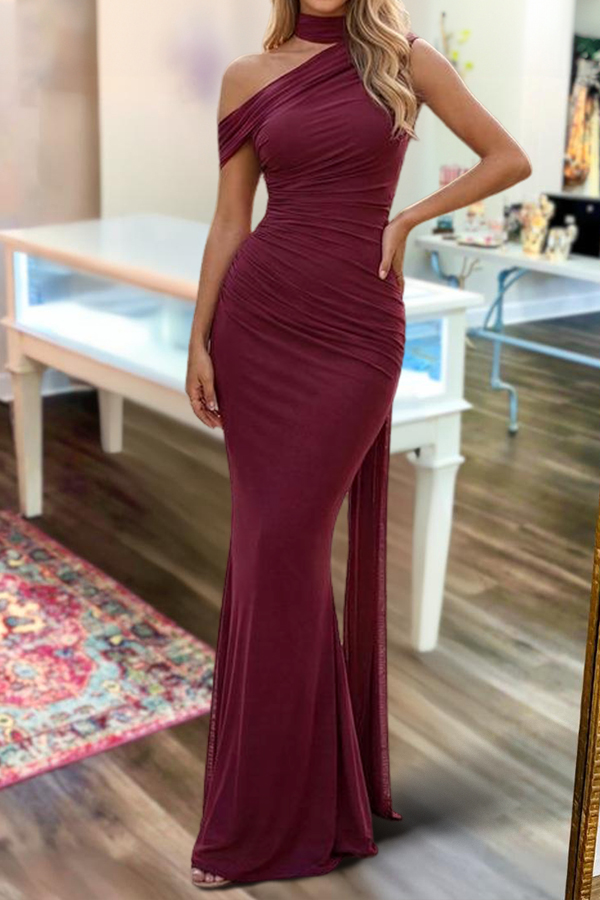 Women's One Shoulder Formal Evening Maxi Dress