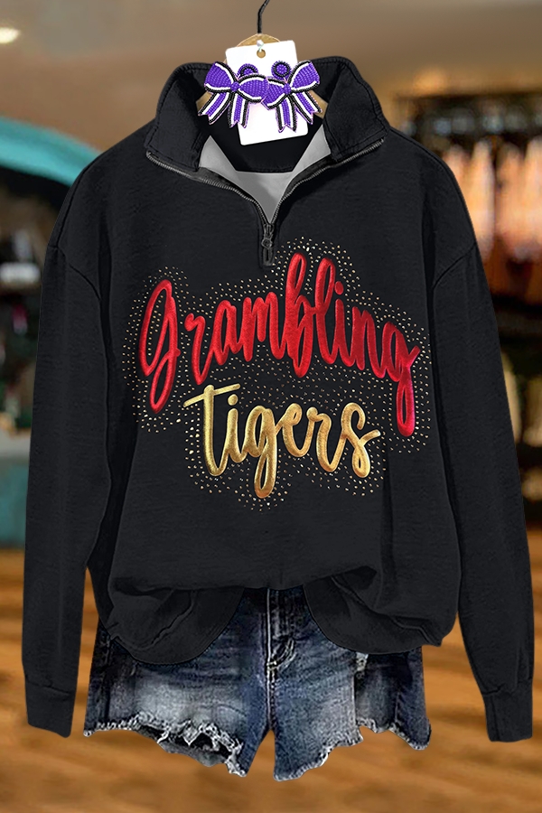 Black And Gold Tiger Print Zip-Up Sweatshirt