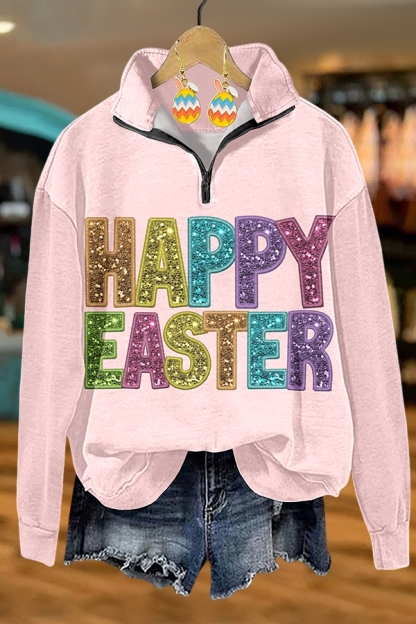 Colorful Happy Easter Zip-Up Sweatshirt