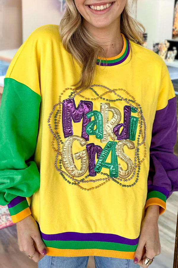Mardi Gras Bead Color Block Sweatshirt