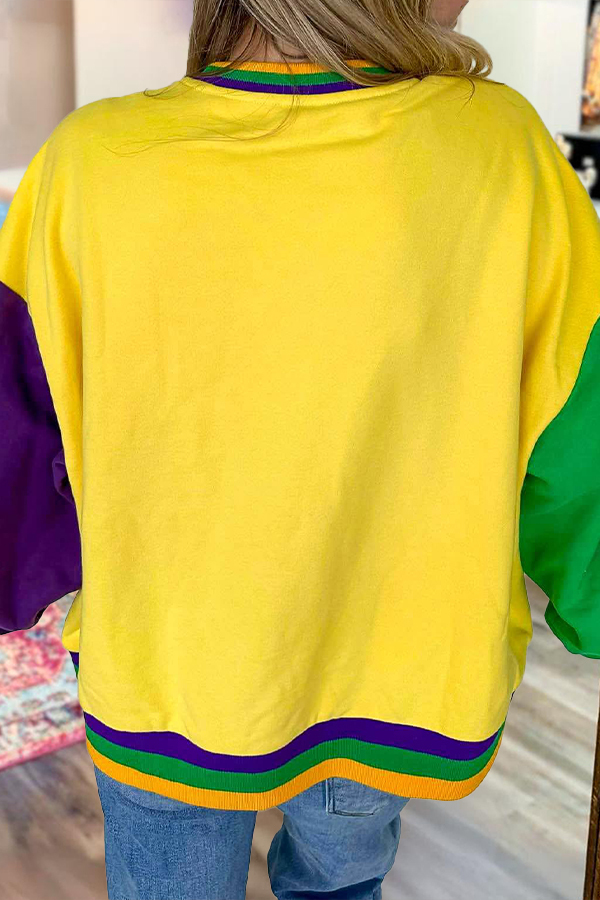 Mardi Gras Bead Color Block Sweatshirt