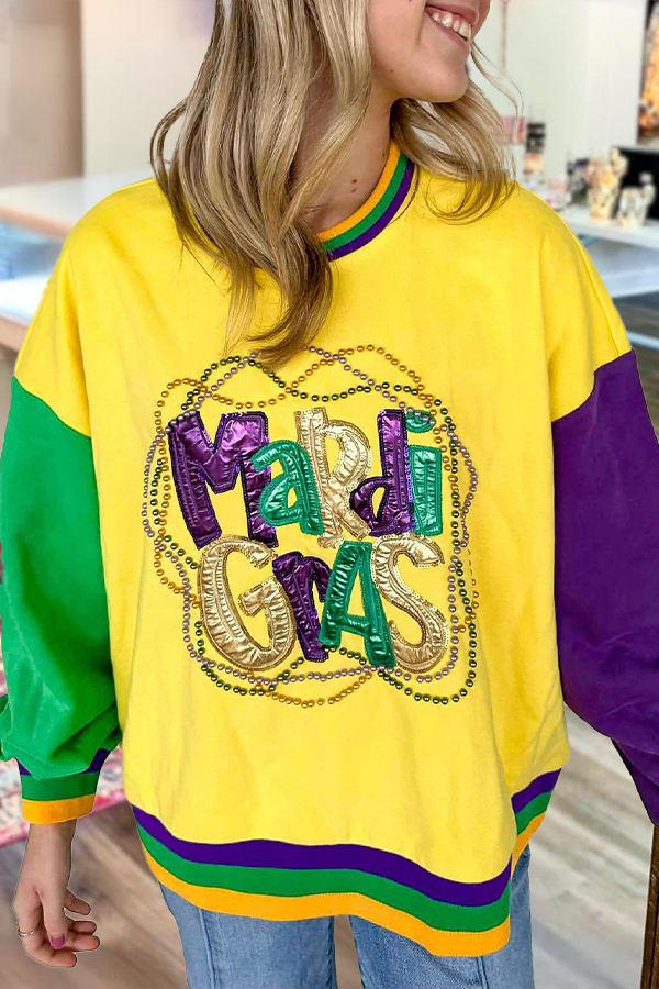 Women's sweatshirt | Mardi Gras Bead Color Block Sweatshirt |mywesternoutfit