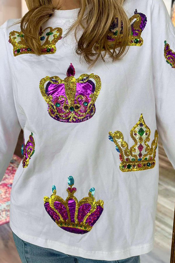 Mardi Gras Crown Long Sleeve Top