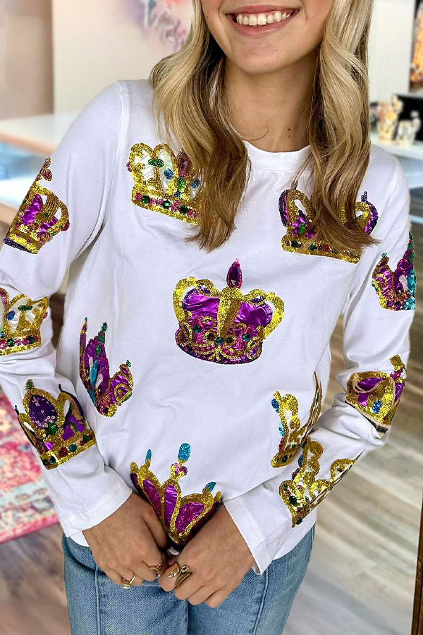 Mardi Gras Crown Long Sleeve Top