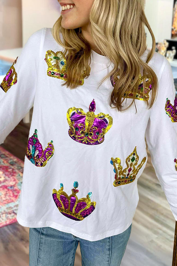 Women's top | Mardi Gras Crown Long Sleeve Top |mywesternoutfit