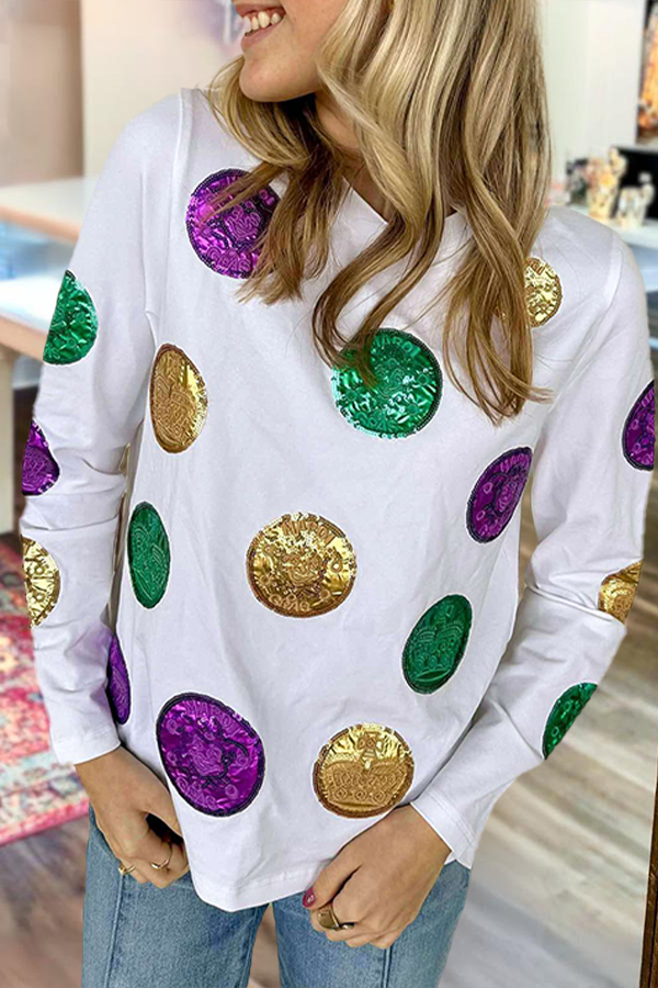 Women's top | Mardi Gras Scattered Doubloon Long sleeve Top |mywesternoutfit