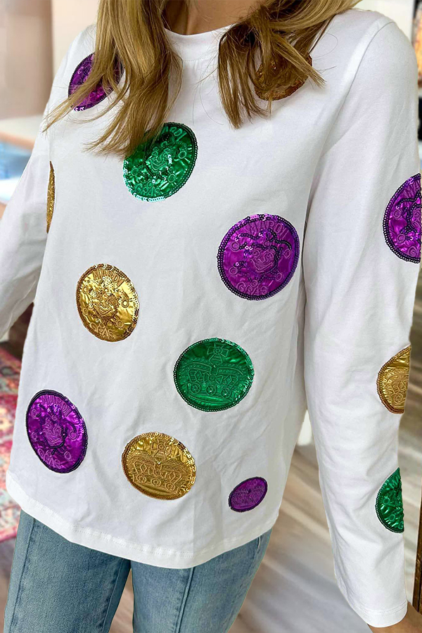 Mardi Gras Scattered Doubloon Long sleeve Top