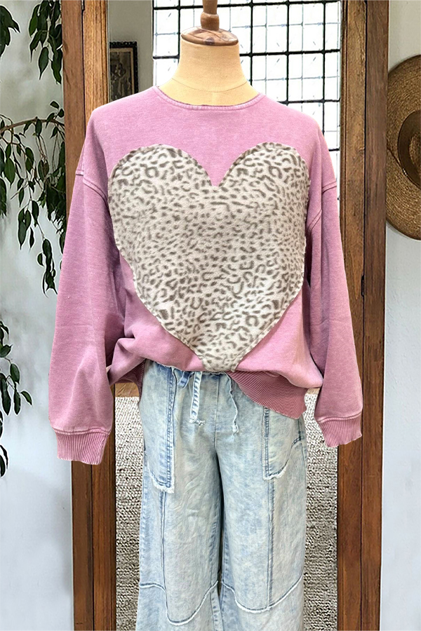Valentine's Day Leopard Print Heart Sweatshirt