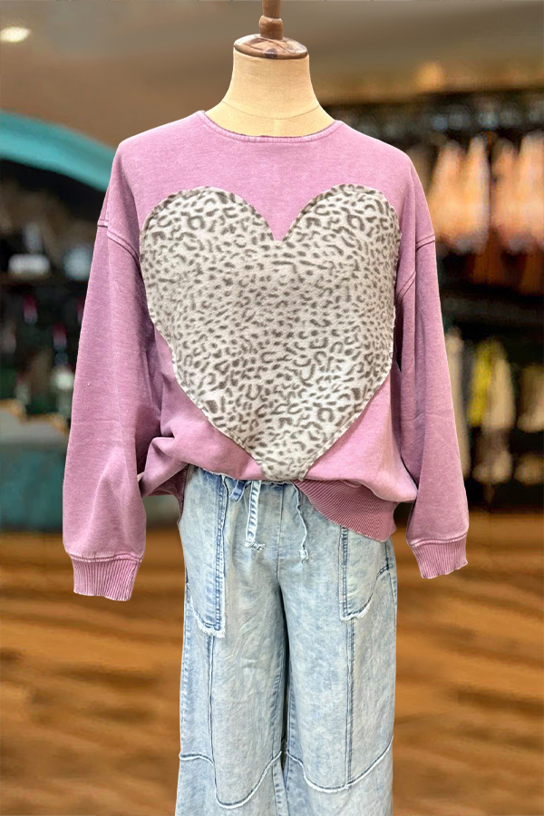 Valentine's Day Leopard Print Heart Sweatshirt