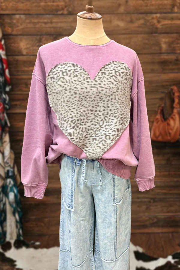 Valentine's Day Leopard Print Heart Sweatshirt