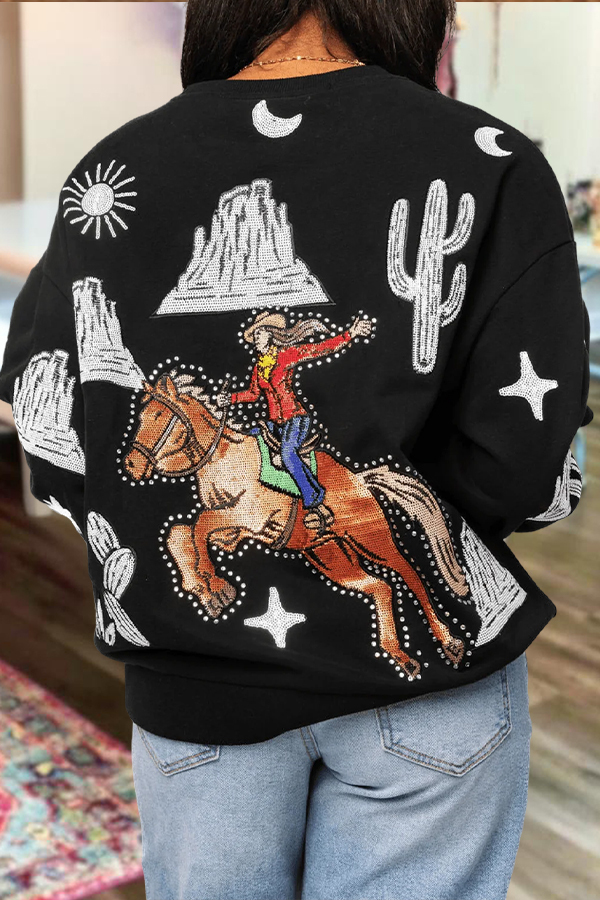Black & White Multi Bucking Cowgirl Sweatshirt
