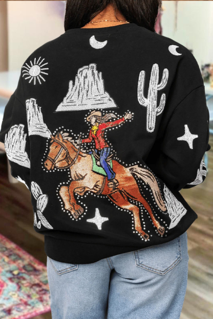 Black & White Multi Bucking Cowgirl Sweatshirt