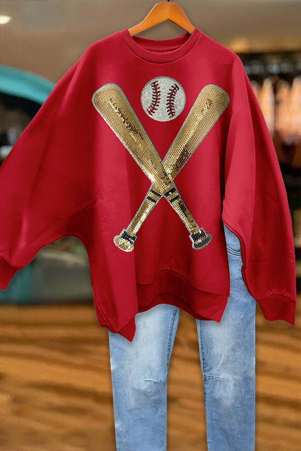 Sparkling Baseball Game Day Batwing Sleeve Sweatshirt