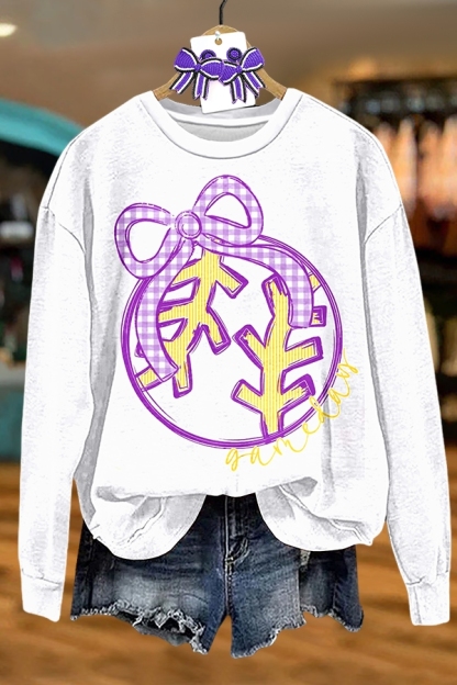 Baseball Bow Purple And Gold Tiger Sweatshirt