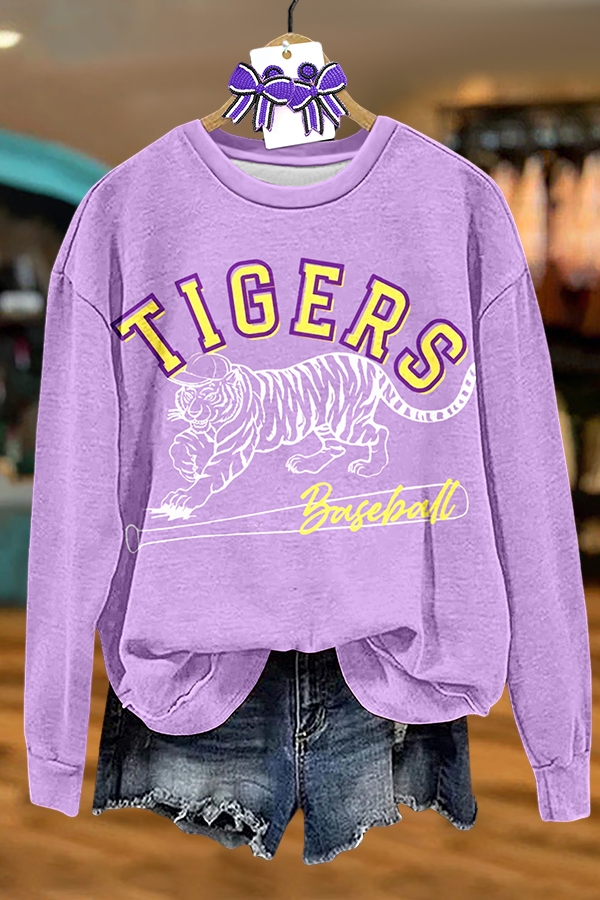Purple And Gold Tiger Baseball Sweatshirt