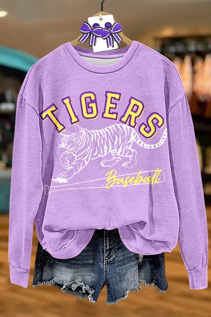Purple And Gold Tiger Baseball Sweatshirt