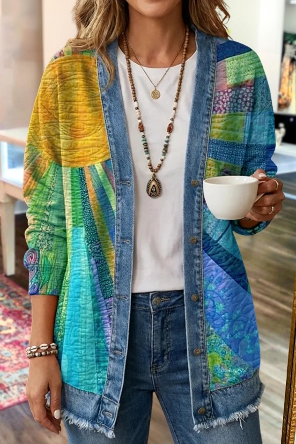 Vintage Sun Patchwork Art Print Coat