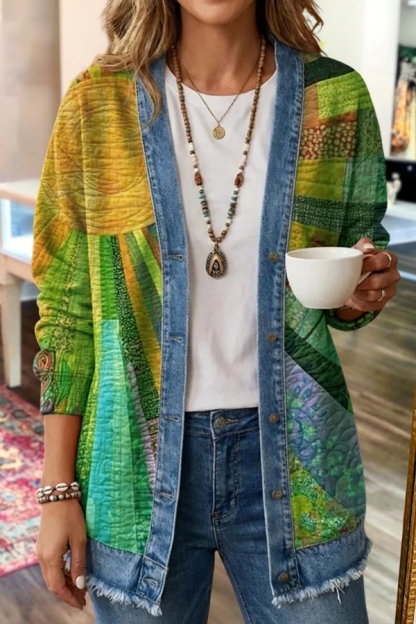 Vintage Sun Patchwork Art Print Coat