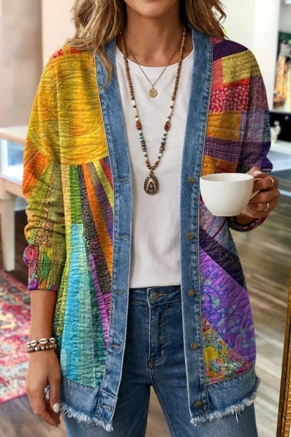 Vintage Sun Patchwork Art Print Coat