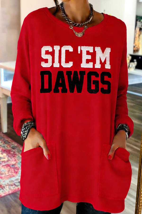 Game Day Red Black Bulldogs Pocket Cotton T-Shirt