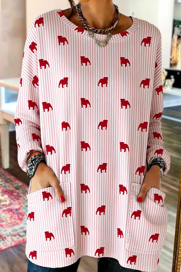 Red Bulldog Striped Pocket Cotton T-Shirt