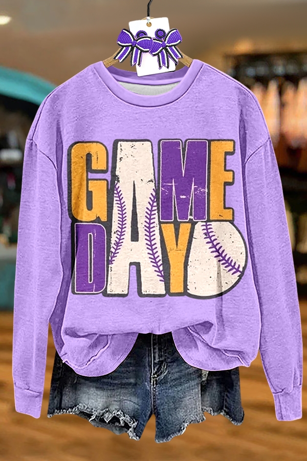 Baseball Game Day Purple And Gold Sweatshirt