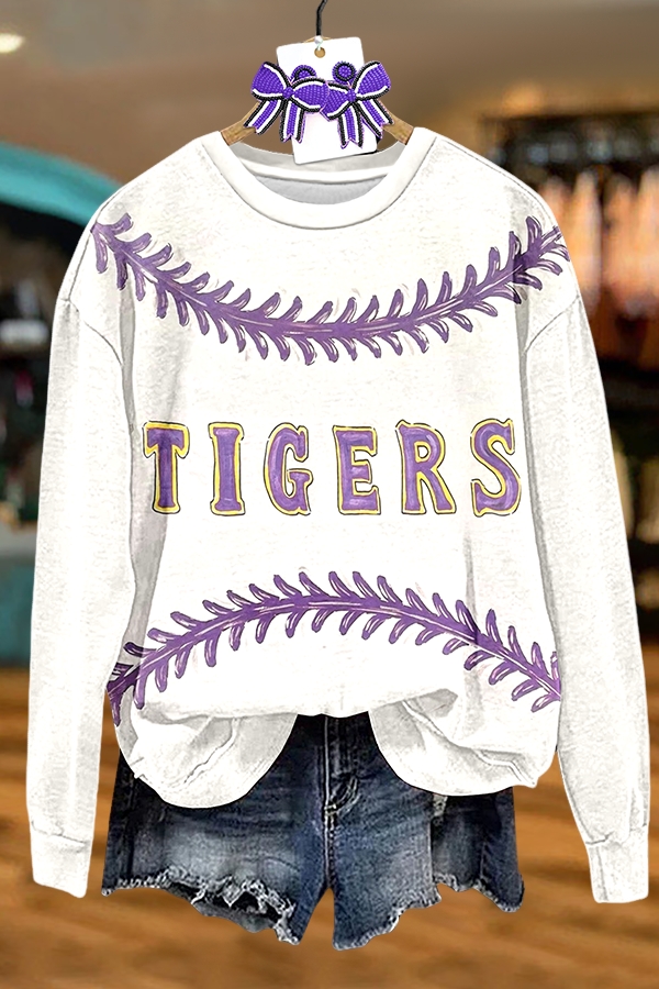 Baseball Purple And Gold Tiger Sweatshirt
