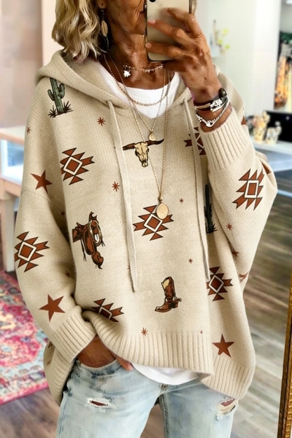 Western Aztec Saddle Hooded Sweater