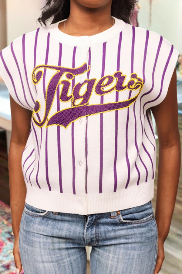 Baseball Themed Purple And Gold Tiger Knitted Vest