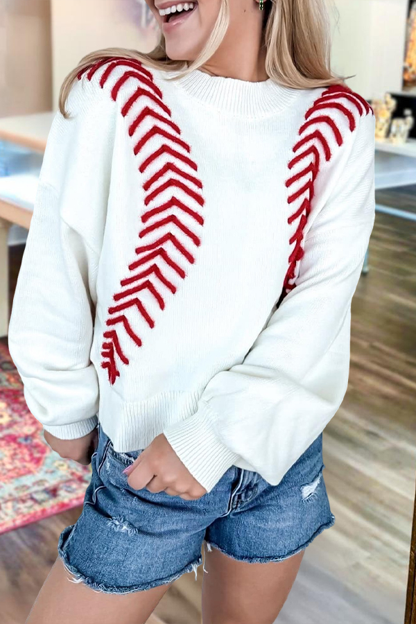 Game Day Baseball Red And White Sweater