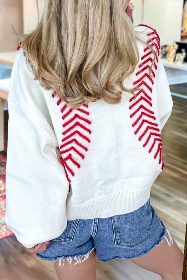 Game Day Baseball Red And White Sweater