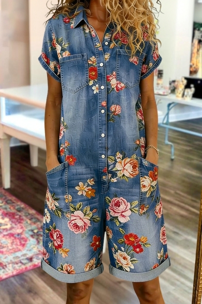 Retro Rose Casual Romper