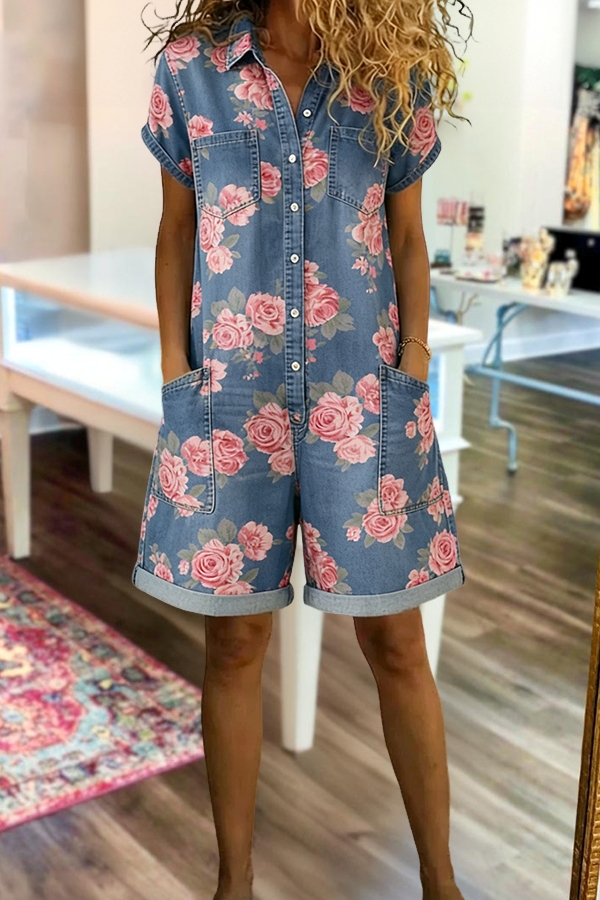 Romantic Rose Print Romper