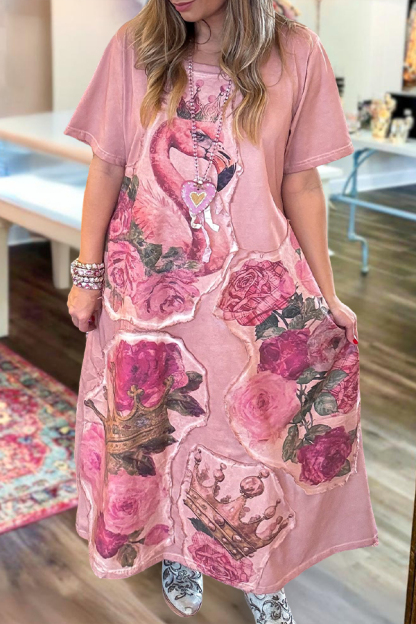 Retro Flamingo Rose Maxi Dress