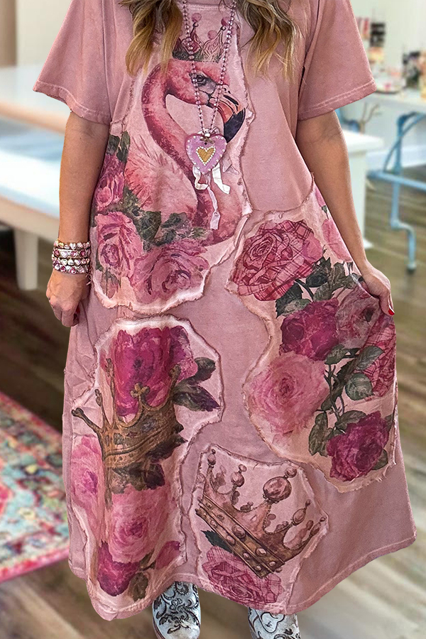 Retro Flamingo Rose Maxi Dress