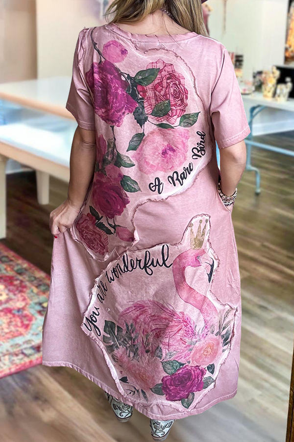 Retro Flamingo Rose Maxi Dress